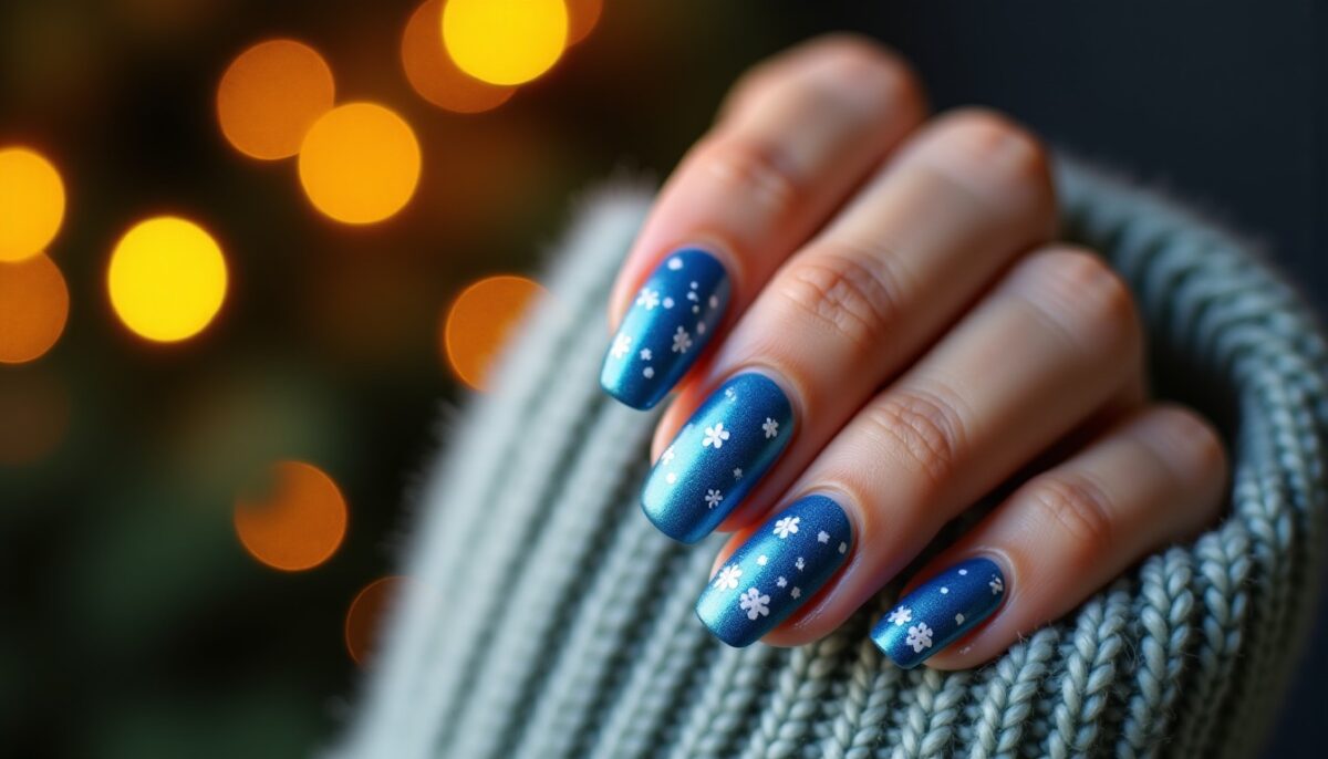 Inspirations d’Ongles Bleus pour un Noël Festif et Stylé